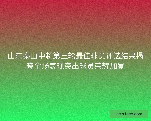 山东泰山中超第三轮最佳球员评选结果揭晓全场表现突出球员荣耀加冕